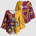 Personalized Brisbane Broncos Kimono Sleeve Blouse Dynamic Lightning Mascot Rugby Australia