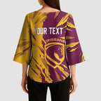 Personalized Brisbane Broncos Kimono Sleeve Blouse Dynamic Lightning Mascot Rugby Australia