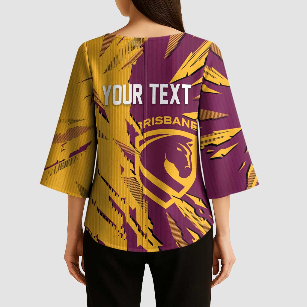 Personalized Brisbane Broncos Kimono Sleeve Blouse Dynamic Lightning Mascot Rugby Australia