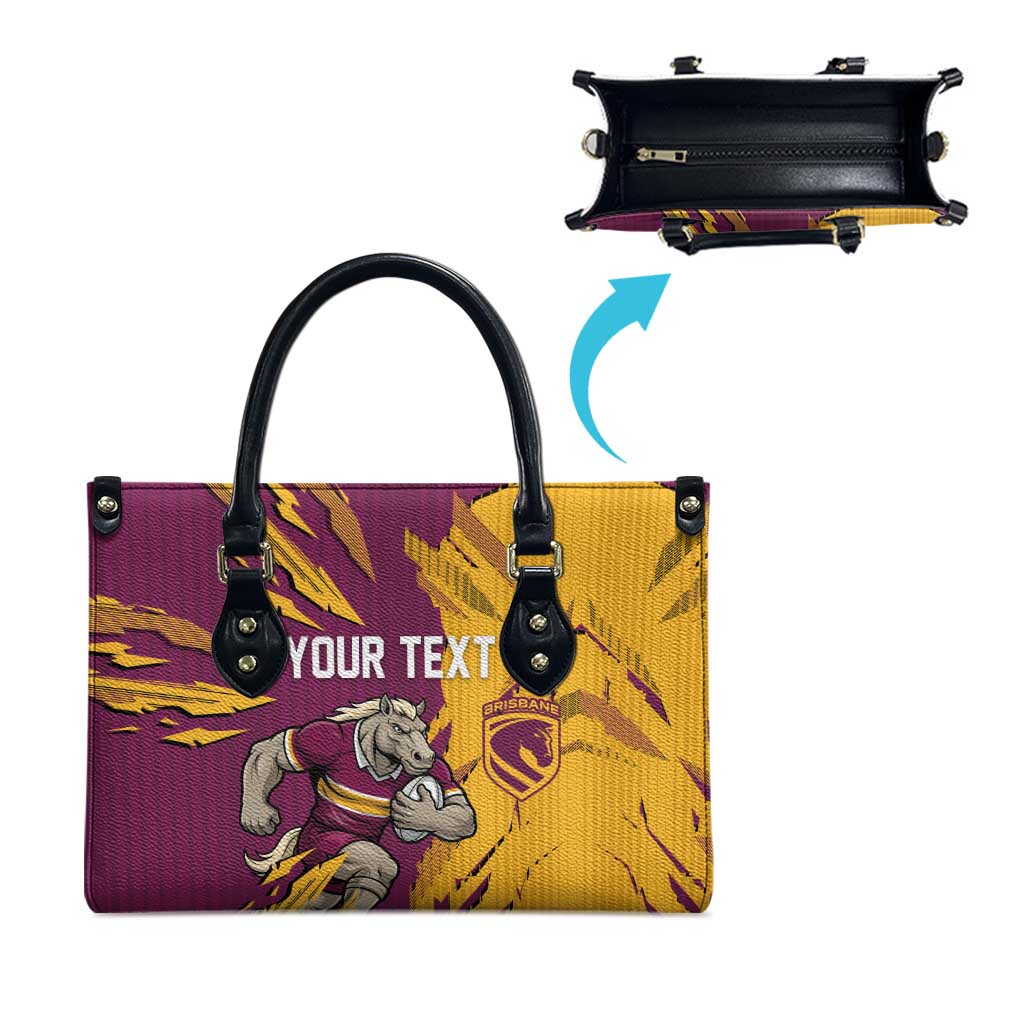 Personalized Brisbane Broncos Leather Bag Dynamic Lightning Mascot Rugby Australia