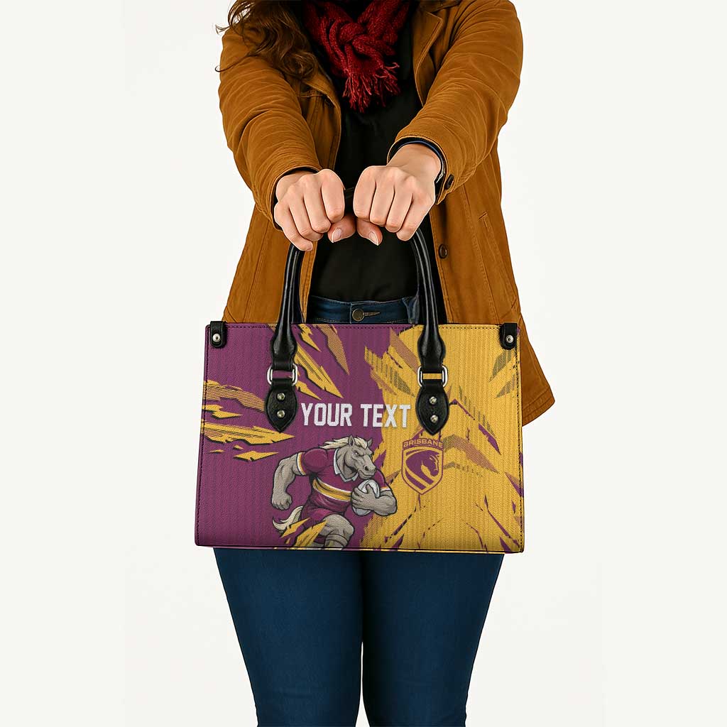 Personalized Brisbane Broncos Leather Bag Dynamic Lightning Mascot Rugby Australia