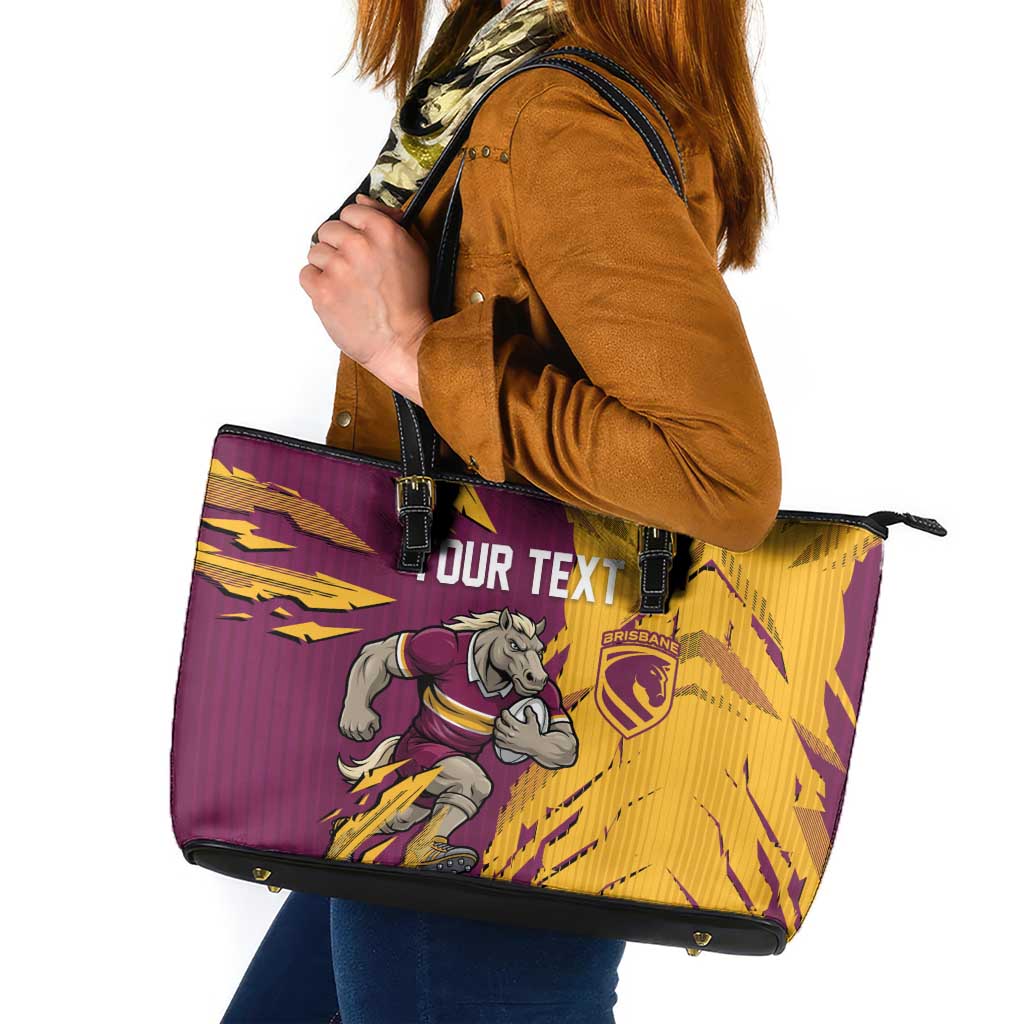 Personalized Brisbane Broncos Leather Tote Bag Dynamic Lightning Mascot Rugby Australia
