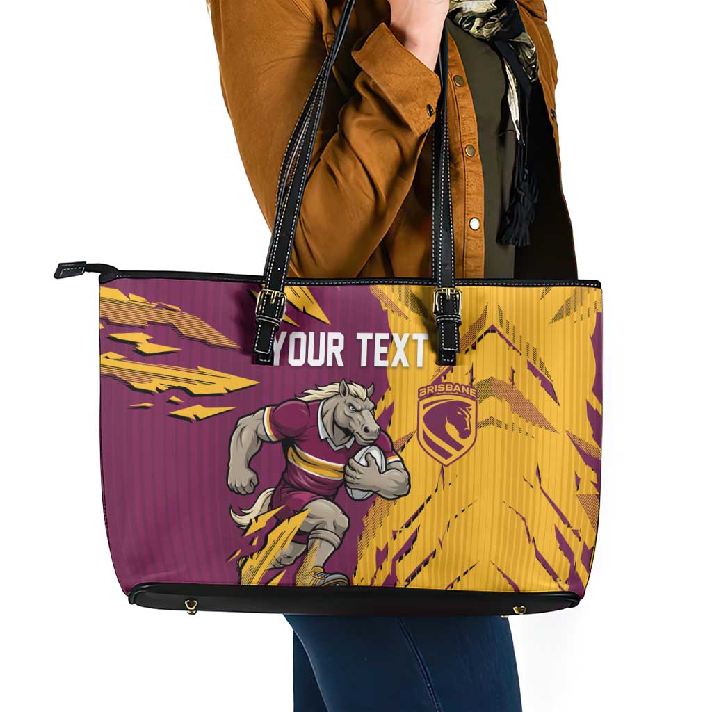 Personalized Brisbane Broncos Leather Tote Bag Dynamic Lightning Mascot Rugby Australia