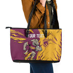Personalized Brisbane Broncos Leather Tote Bag Dynamic Lightning Mascot Rugby Australia