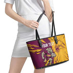 Personalized Brisbane Broncos Leather Tote Bag Dynamic Lightning Mascot Rugby Australia