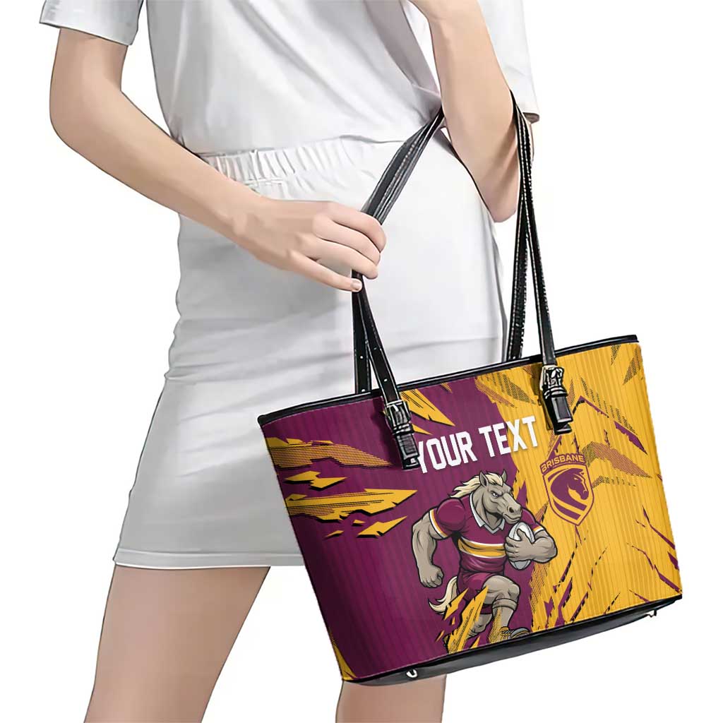 Personalized Brisbane Broncos Leather Tote Bag Dynamic Lightning Mascot Rugby Australia