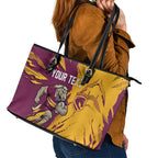 Personalized Brisbane Broncos Leather Tote Bag Dynamic Lightning Mascot Rugby Australia