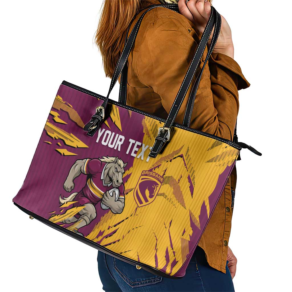 Personalized Brisbane Broncos Leather Tote Bag Dynamic Lightning Mascot Rugby Australia