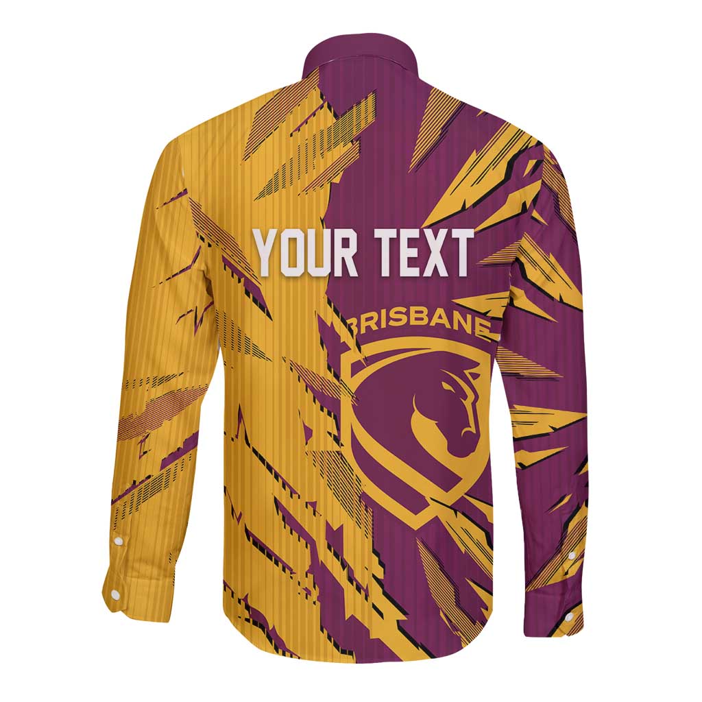 Personalized Brisbane Broncos Long Sleeve Button Shirt Dynamic Lightning Mascot Rugby Australia