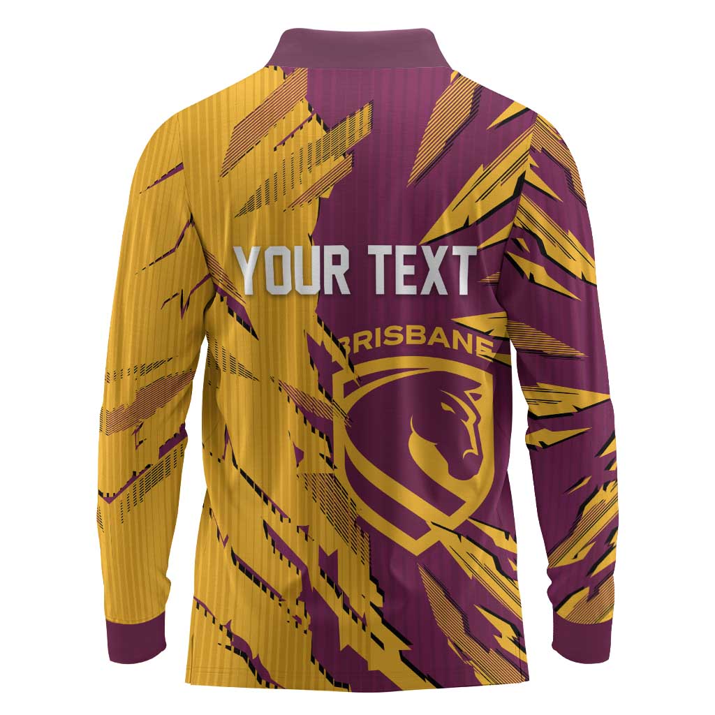 Personalized Brisbane Broncos Long Sleeve Polo Shirt Dynamic Lightning Mascot Rugby Australia