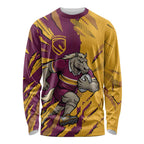 Personalized Brisbane Broncos Long Sleeve Shirt Dynamic Lightning Mascot Rugby Australia