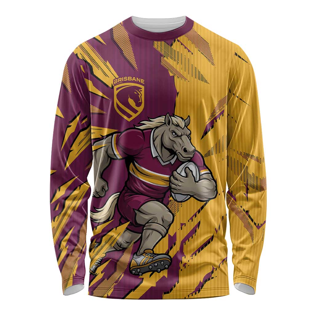 Personalized Brisbane Broncos Long Sleeve Shirt Dynamic Lightning Mascot Rugby Australia