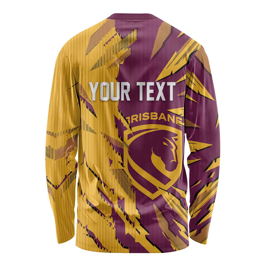 Personalized Brisbane Broncos Long Sleeve Shirt Dynamic Lightning Mascot Rugby Australia