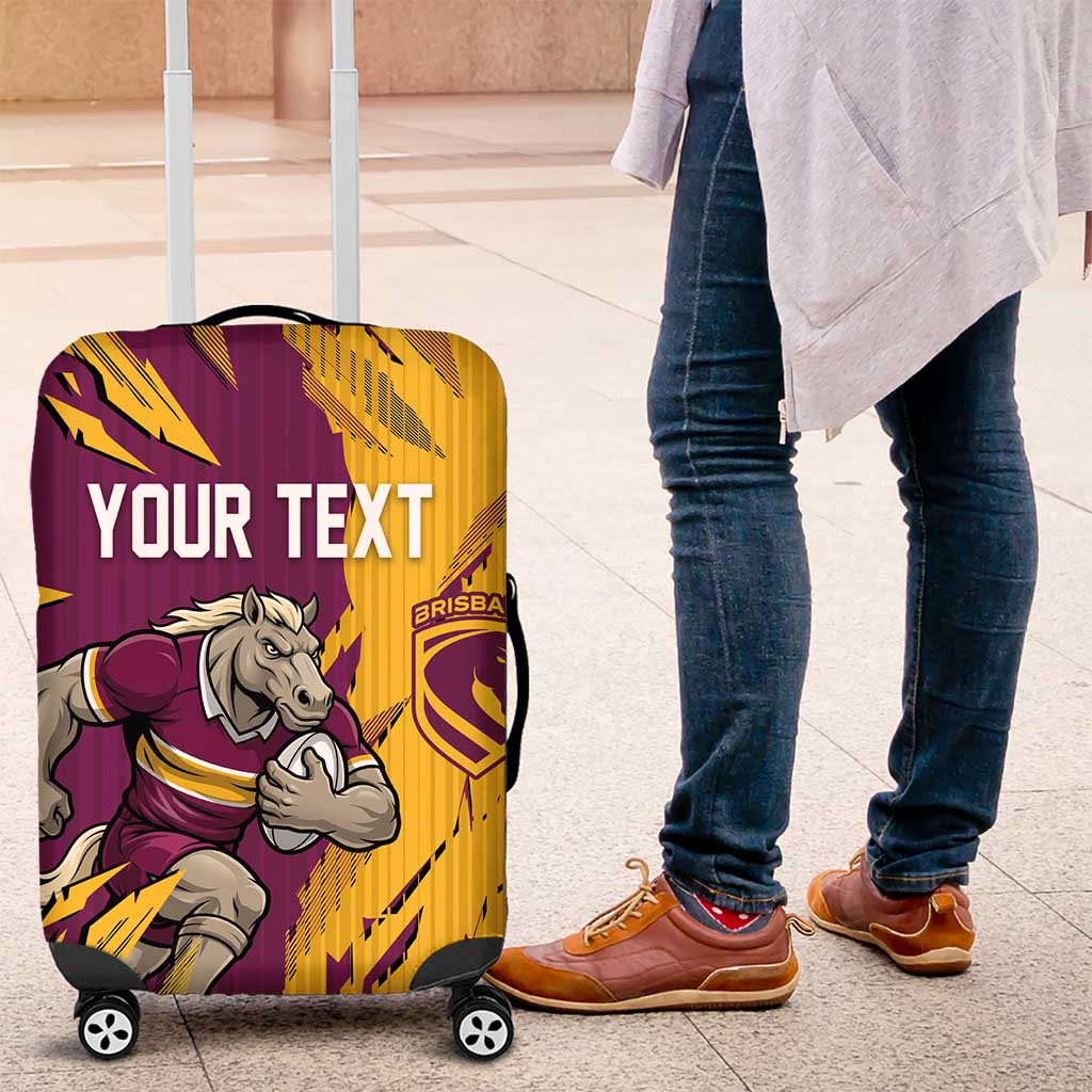 Personalized Brisbane Broncos Luggage Cover Dynamic Lightning Mascot Rugby Australia