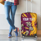 Personalized Brisbane Broncos Luggage Cover Dynamic Lightning Mascot Rugby Australia