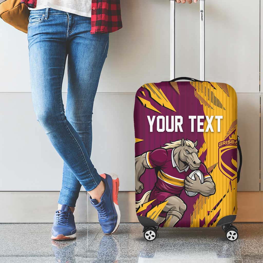 Personalized Brisbane Broncos Luggage Cover Dynamic Lightning Mascot Rugby Australia