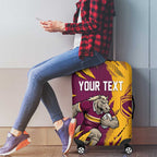 Personalized Brisbane Broncos Luggage Cover Dynamic Lightning Mascot Rugby Australia