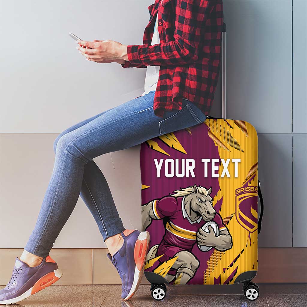 Personalized Brisbane Broncos Luggage Cover Dynamic Lightning Mascot Rugby Australia