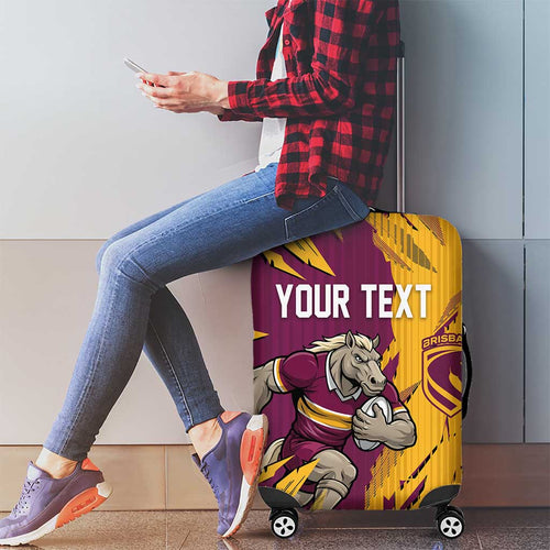 Personalized Brisbane Broncos Luggage Cover Dynamic Lightning Mascot Rugby Australia