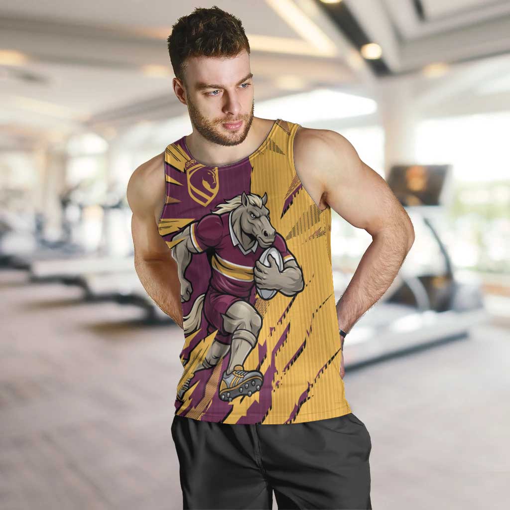 Personalized Brisbane Broncos Men Tank Top Dynamic Lightning Mascot Rugby Australia