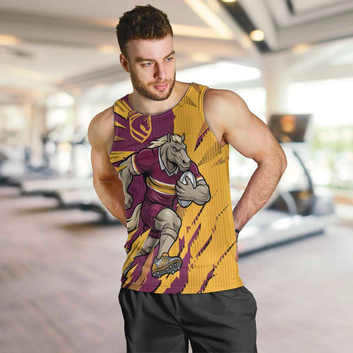 Personalized Brisbane Broncos Men Tank Top Dynamic Lightning Mascot Rugby Australia