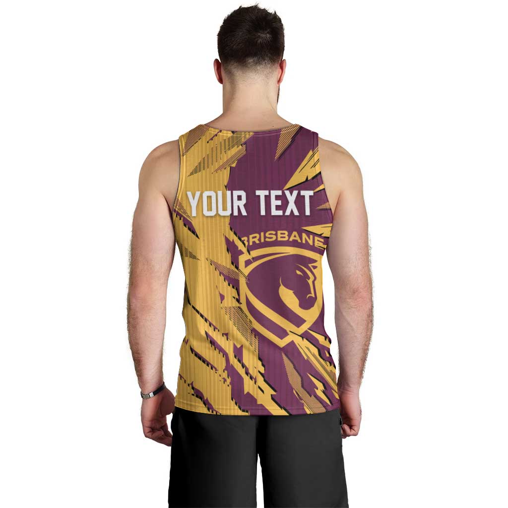 Personalized Brisbane Broncos Men Tank Top Dynamic Lightning Mascot Rugby Australia