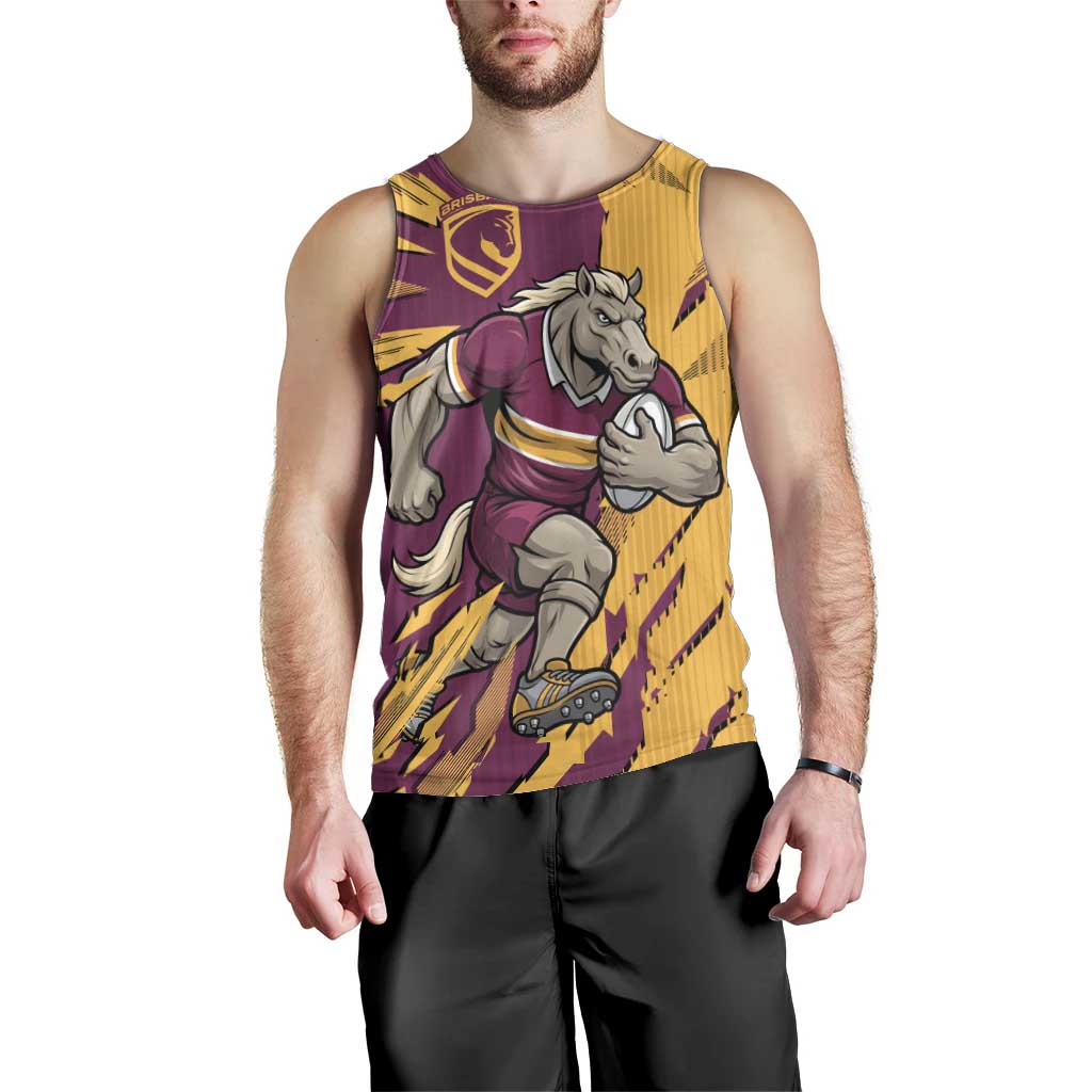 Personalized Brisbane Broncos Men Tank Top Dynamic Lightning Mascot Rugby Australia