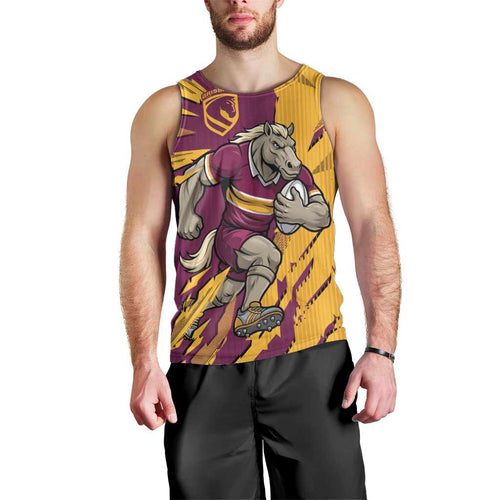 Personalized Brisbane Broncos Men Tank Top Dynamic Lightning Mascot Rugby Australia