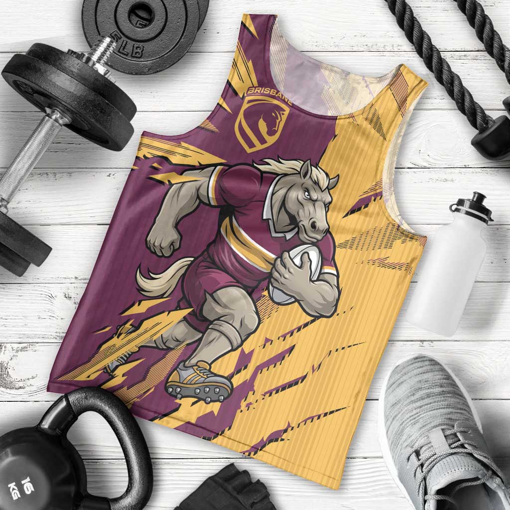 Personalized Brisbane Broncos Men Tank Top Dynamic Lightning Mascot Rugby Australia