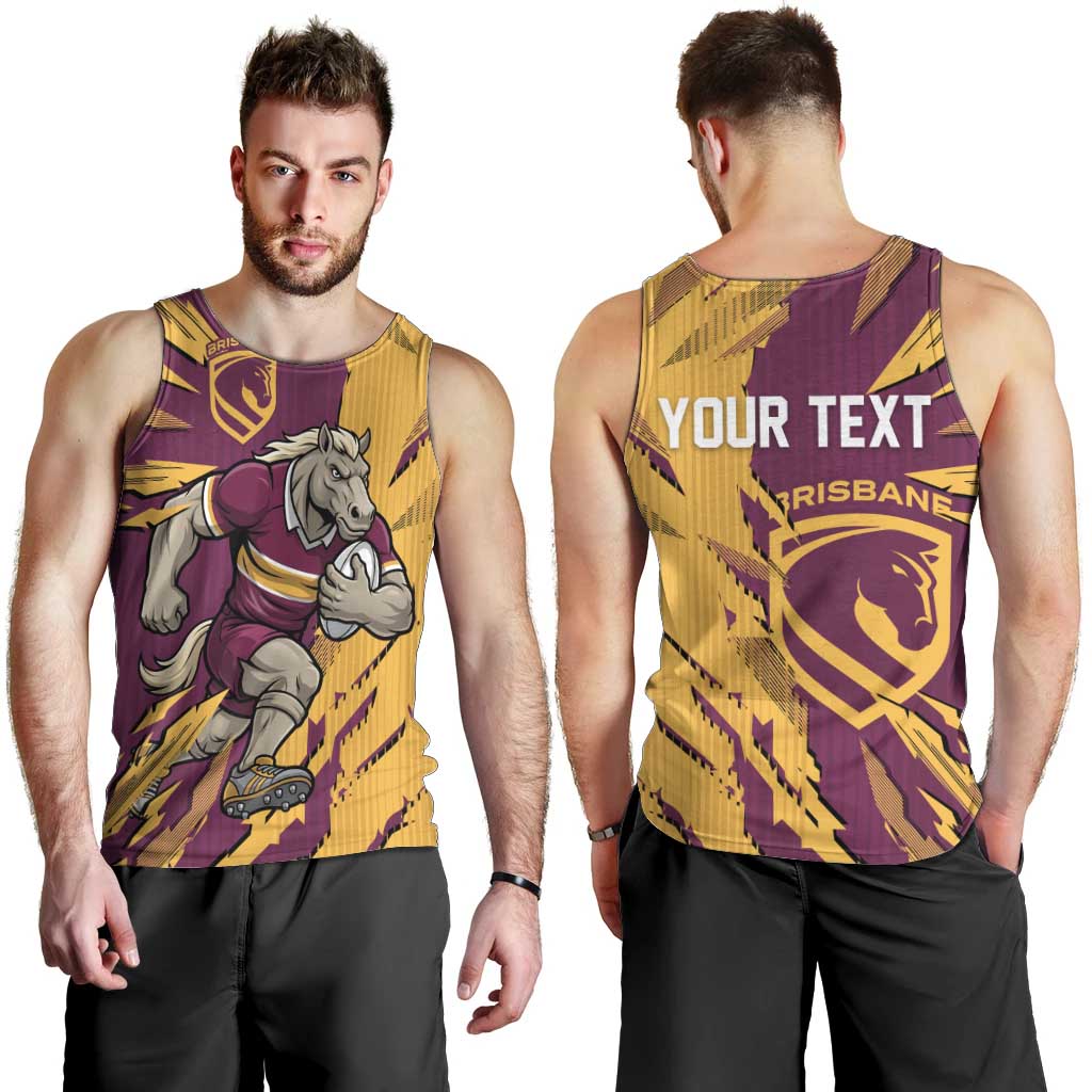 Personalized Brisbane Broncos Men Tank Top Dynamic Lightning Mascot Rugby Australia