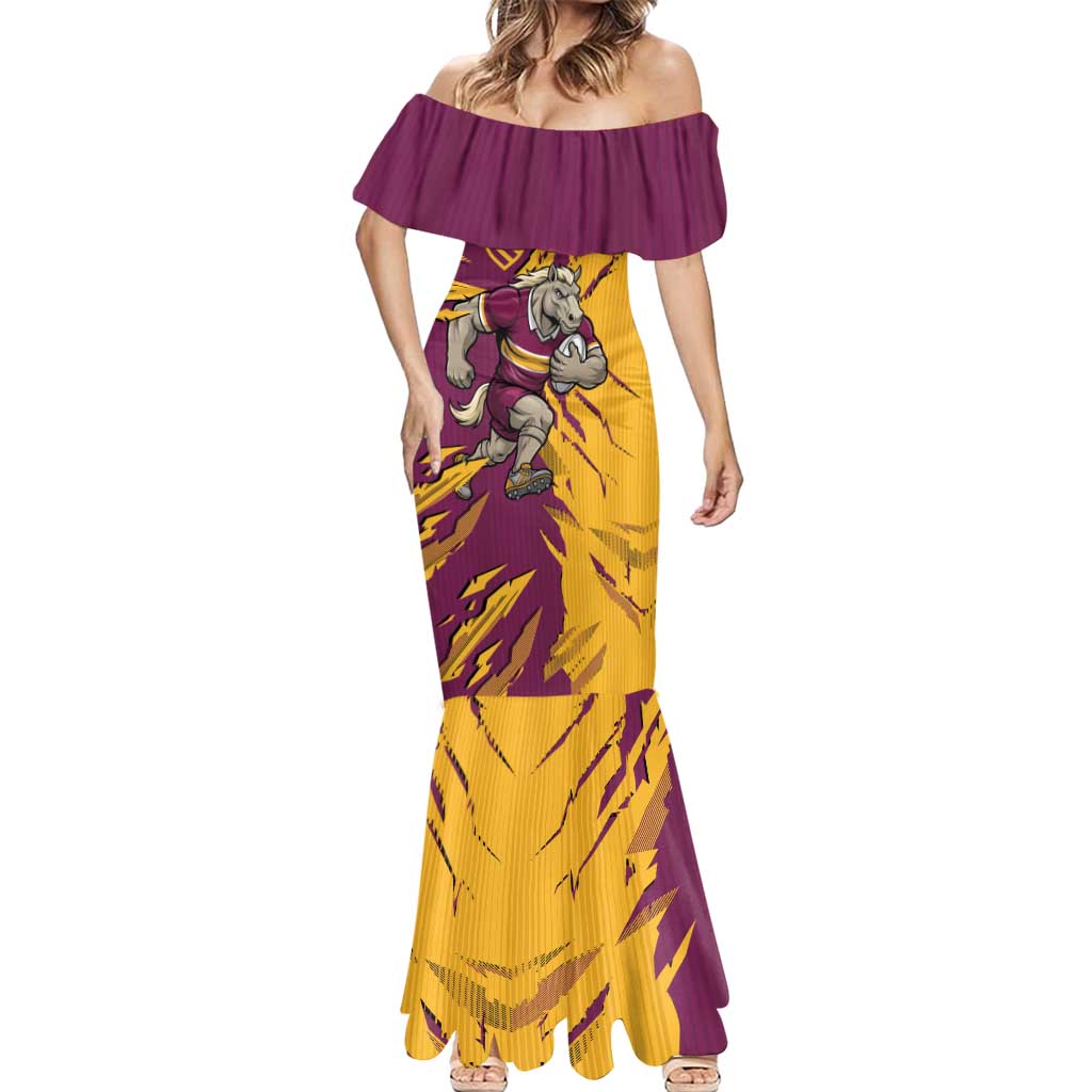 Personalized Brisbane Broncos Mermaid Dress Dynamic Lightning Mascot Rugby Australia