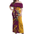 Personalized Brisbane Broncos Off Shoulder Maxi Dress Dynamic Lightning Mascot Rugby Australia