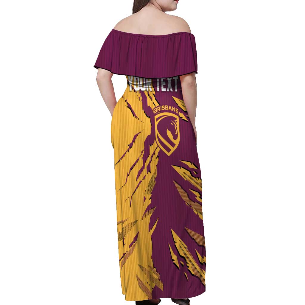 Personalized Brisbane Broncos Off Shoulder Maxi Dress Dynamic Lightning Mascot Rugby Australia