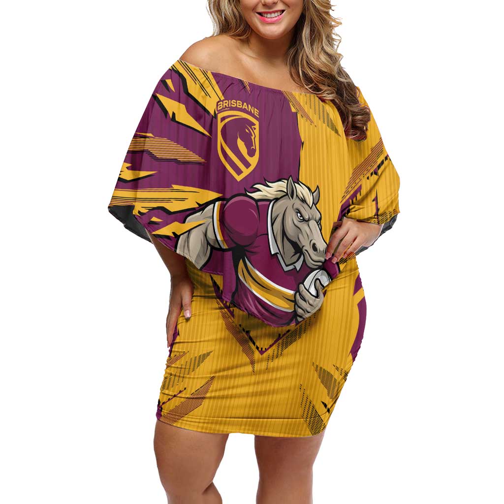 Personalized Brisbane Broncos Off Shoulder Short Dress Dynamic Lightning Mascot Rugby Australia