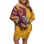 Personalized Brisbane Broncos Off Shoulder Short Dress Dynamic Lightning Mascot Rugby Australia