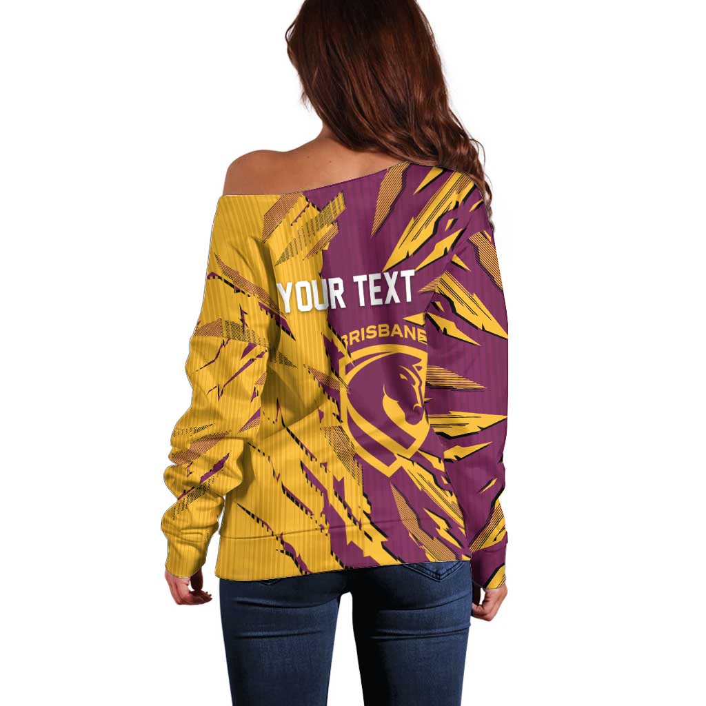 Personalized Brisbane Broncos Off Shoulder Sweater Dynamic Lightning Mascot Rugby Australia