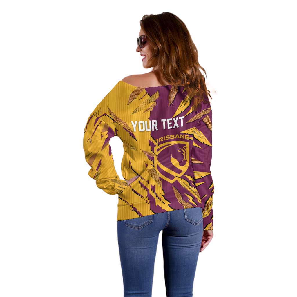 Personalized Brisbane Broncos Off Shoulder Sweater Dynamic Lightning Mascot Rugby Australia