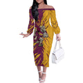 Personalized Brisbane Broncos Off The Shoulder Long Sleeve Dress Dynamic Lightning Mascot Rugby Australia