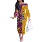Personalized Brisbane Broncos Off The Shoulder Long Sleeve Dress Dynamic Lightning Mascot Rugby Australia