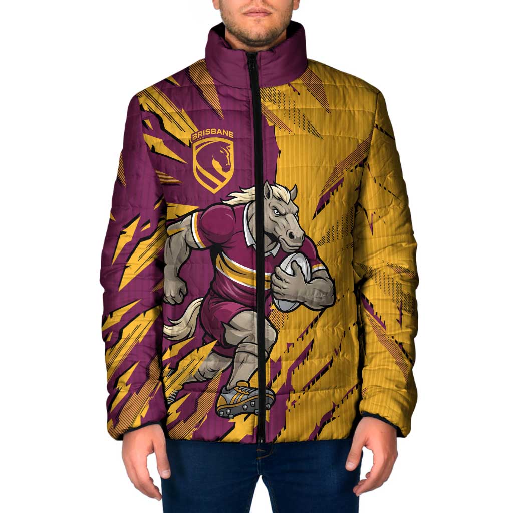Personalized Brisbane Broncos Padded Jacket Dynamic Lightning Mascot Rugby Australia