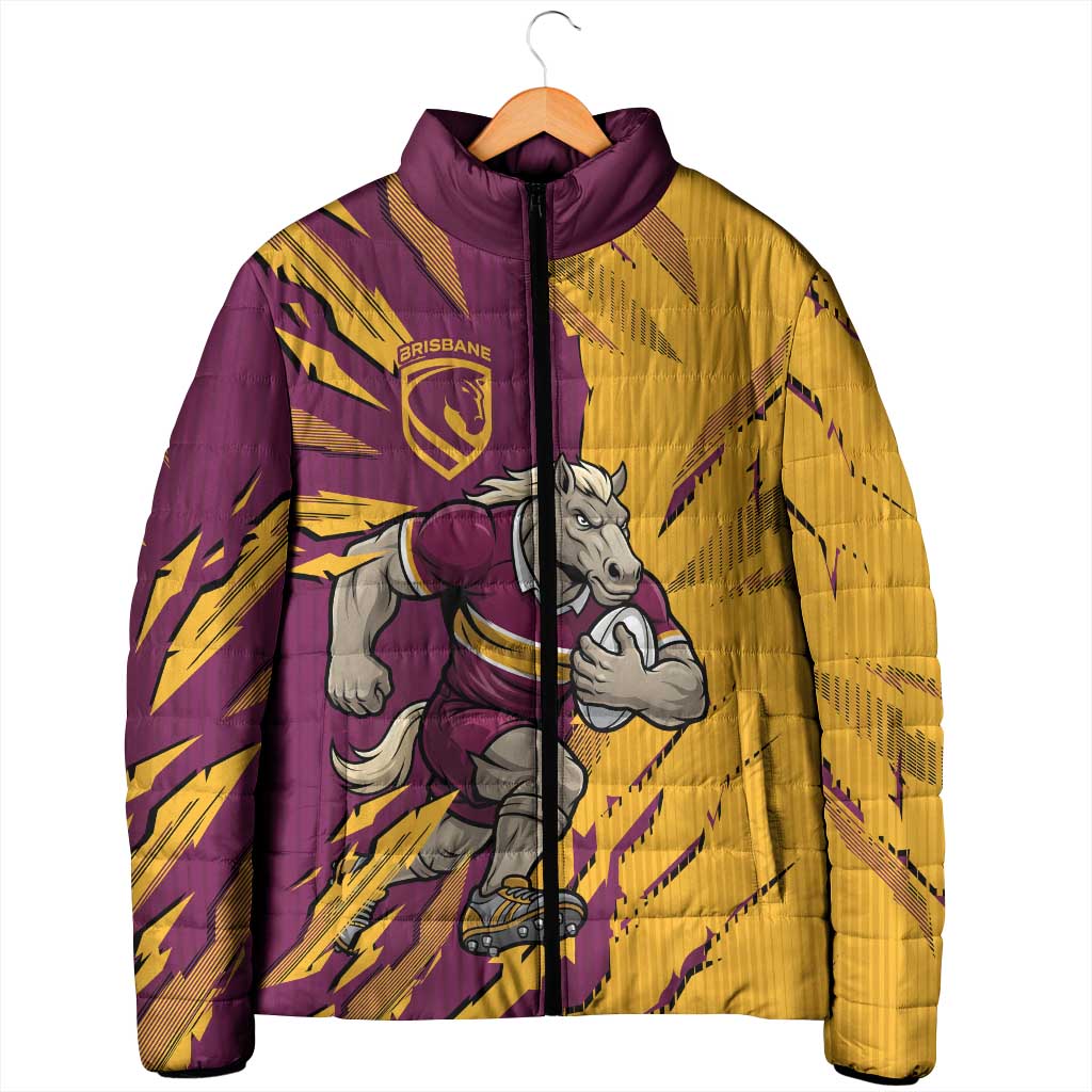 Personalized Brisbane Broncos Padded Jacket Dynamic Lightning Mascot Rugby Australia