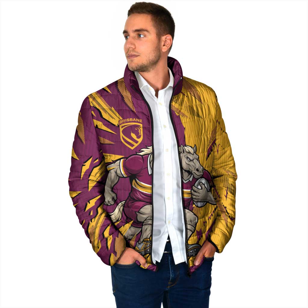 Personalized Brisbane Broncos Padded Jacket Dynamic Lightning Mascot Rugby Australia
