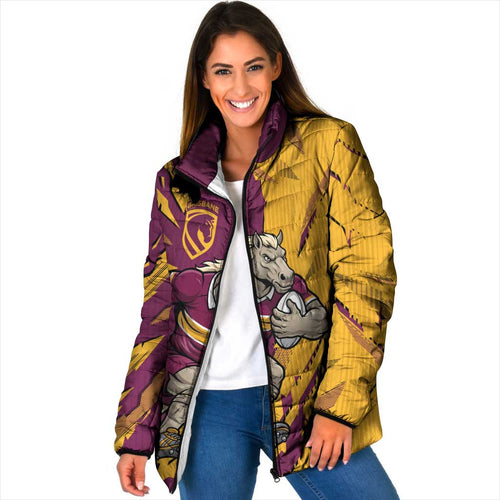 Personalized Brisbane Broncos Padded Jacket Dynamic Lightning Mascot Rugby Australia