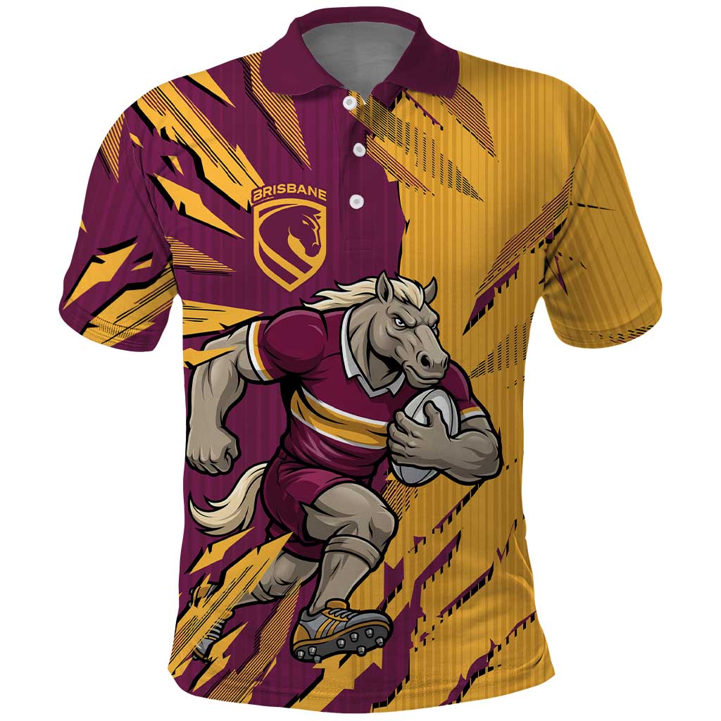 Personalized Brisbane Broncos Polo Shirt Dynamic Lightning Mascot Rugby Australia