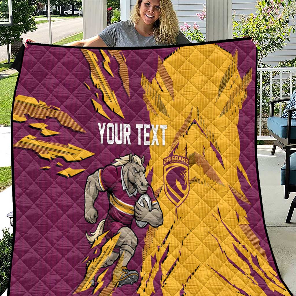 Personalized Brisbane Broncos Quilt Dynamic Lightning Mascot Rugby Australia