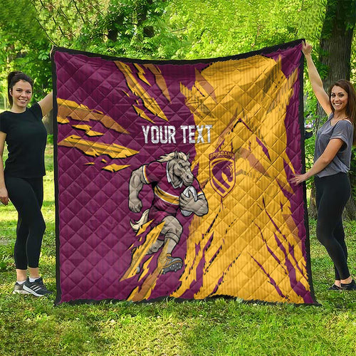 Personalized Brisbane Broncos Quilt Dynamic Lightning Mascot Rugby Australia