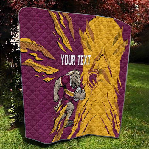 Personalized Brisbane Broncos Quilt Dynamic Lightning Mascot Rugby Australia