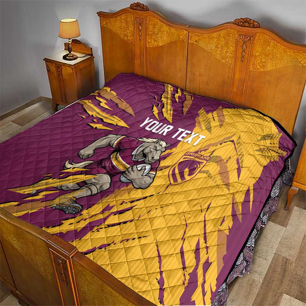 Personalized Brisbane Broncos Quilt Dynamic Lightning Mascot Rugby Australia