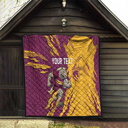 Personalized Brisbane Broncos Quilt Dynamic Lightning Mascot Rugby Australia
