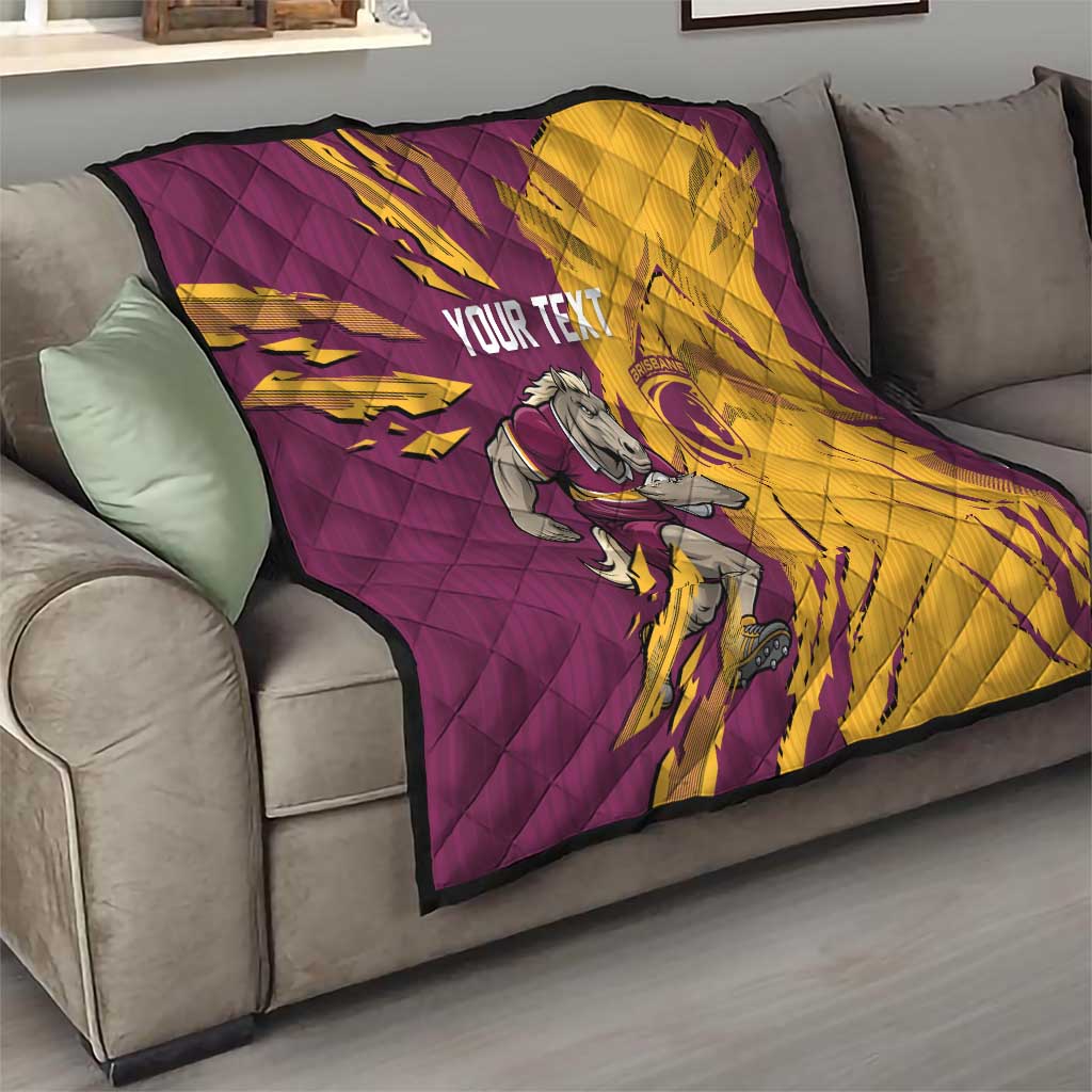 Personalized Brisbane Broncos Quilt Dynamic Lightning Mascot Rugby Australia
